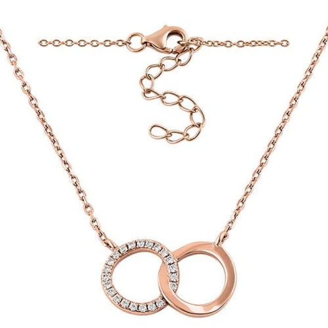 Sterling Silver Rose Gold Double Link Circles CZ Necklace