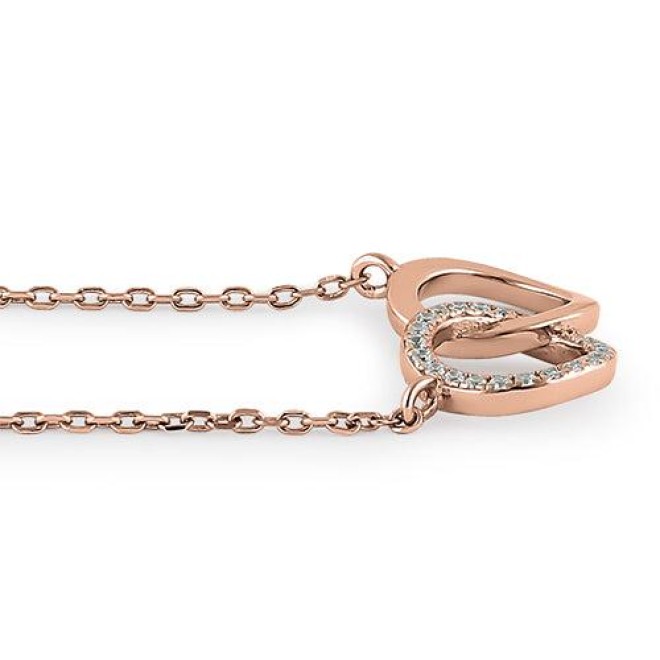 Sterling Silver Rose Gold Double Link Circles CZ Necklace