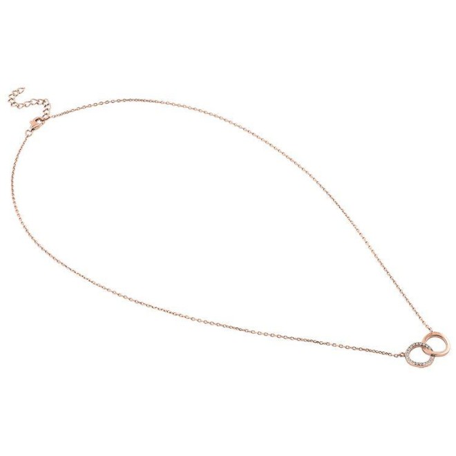Sterling Silver Rose Gold Double Link Circles CZ Necklace