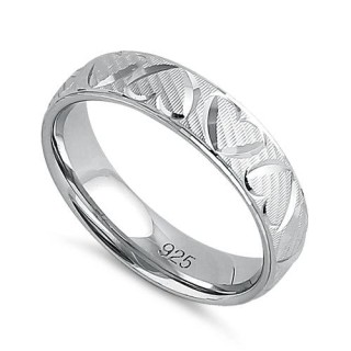Sterling Silver Diamond Cut Heart Band Ring