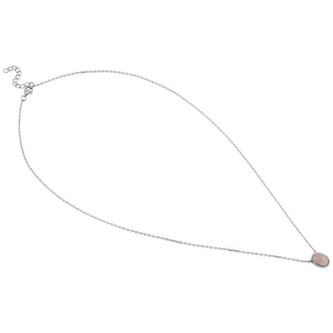 Sterling Silver Rose Quartz Oval Stone Necklace