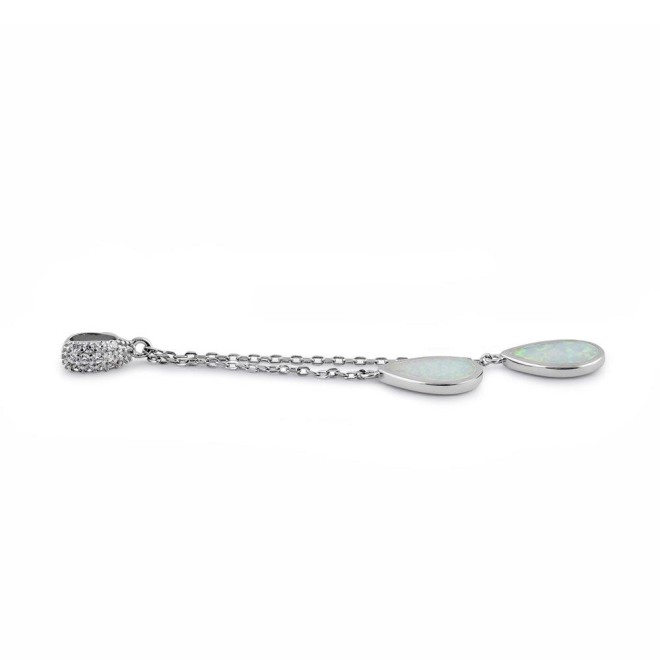 Sterling Silver White Lab Opal Drop Dangle CZ Pendant