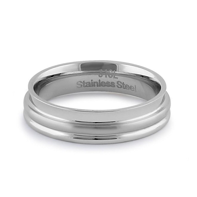 Stainless Steel Men's 5mm High and Brushed Polish Curved Wedding Band