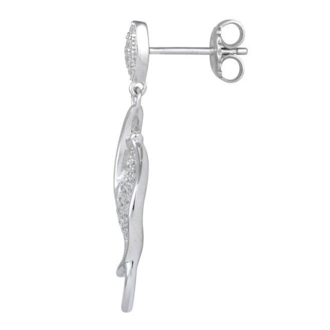 Sterling Silver Big Leaf CZ Dangle Earrings