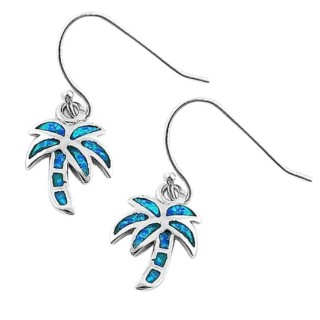Sterling Silver Lab Opal Palm Tree Dangle Earrings