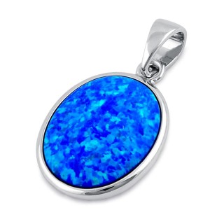 Sterling Silver Blue Lab Opal Oval Pendant