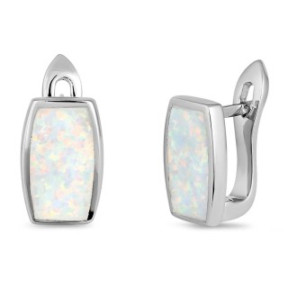 Sterling Silver White Lab Opal Squoval Earrings