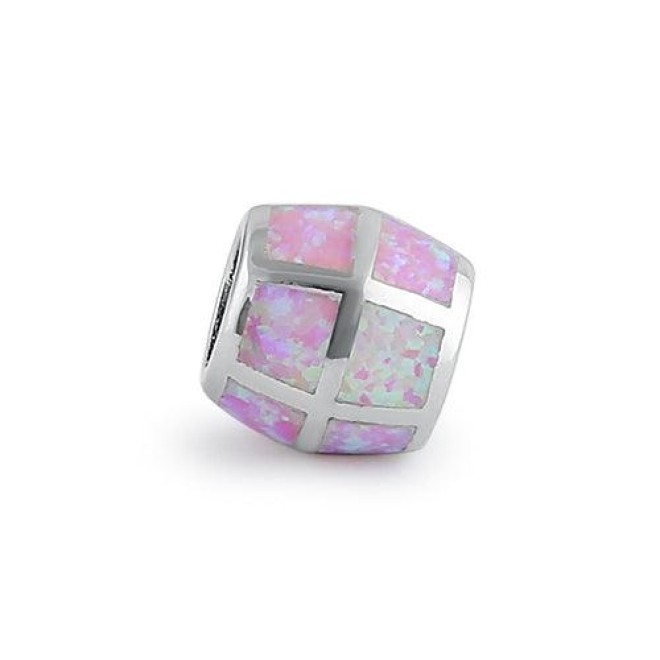 Sterling Silver Pink Lab Opal Slider Bead Pendant