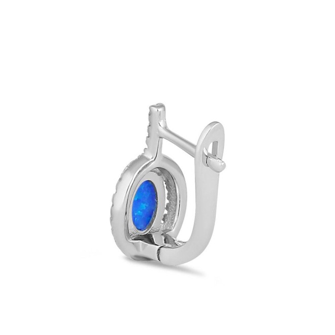 Sterling Silver Blue Lab Opal Oval Halo Earrings