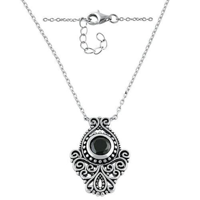 Sterling Silver Vintage Black CZ Necklace