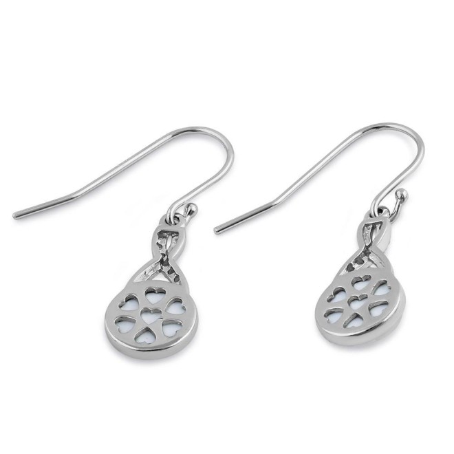 Sterling Silver White Lab Opal Semi Sphere CZ Twist Earrings