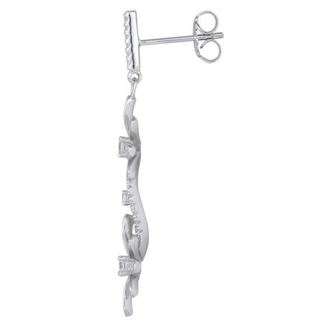 Sterling Silver Double Flower CZ Dangle Earrings
