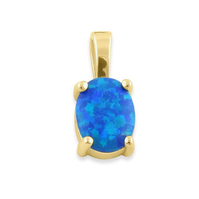 Sterling Silver Gold Plated Blue Lab Opal Oval Pendant