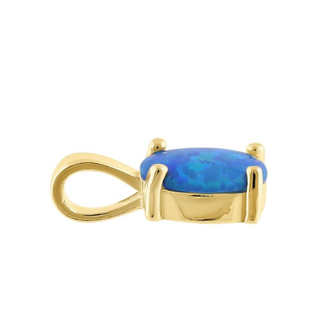 Sterling Silver Gold Plated Blue Lab Opal Oval Pendant