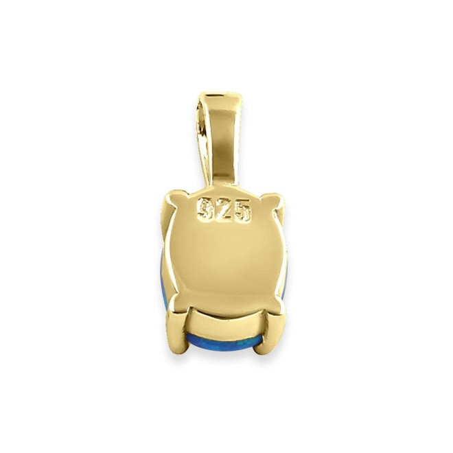 Sterling Silver Gold Plated Blue Lab Opal Oval Pendant