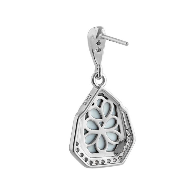 Sterling Silver White Lab Opal Heptagon CZ Earrings