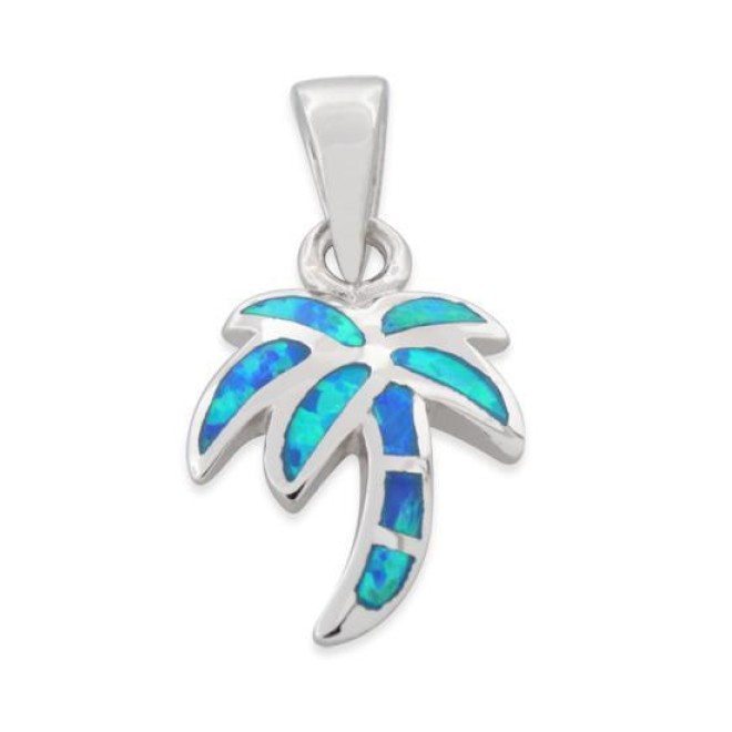 Sterling Silver Lab Opal Small Coconut Palm Tree Pendant