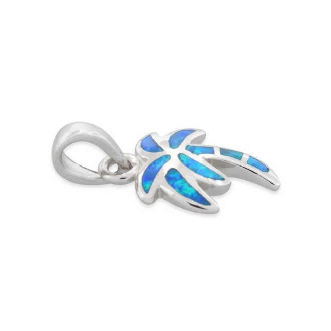 Sterling Silver Lab Opal Small Coconut Palm Tree Pendant