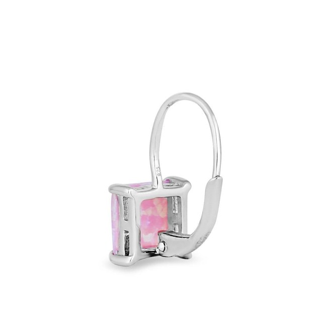 Sterling Silver Elegant Pink Lab Opal Square Earrings