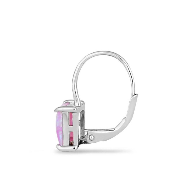 Sterling Silver Elegant Pink Lab Opal Square Earrings