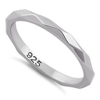 Sterling Silver 2mm Diagonal Facet Ring
