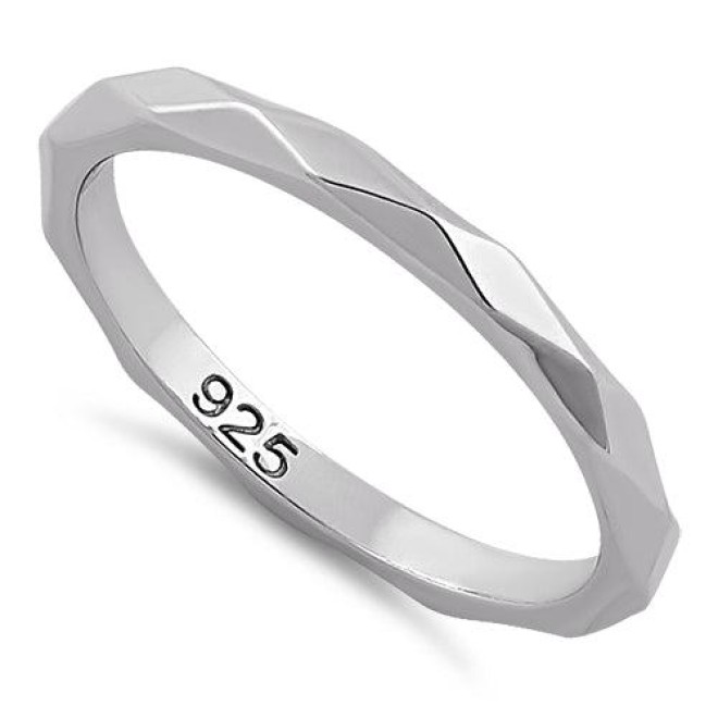 Sterling Silver 2mm Diagonal Facet Ring
