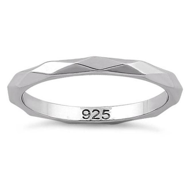 Sterling Silver 2mm Diagonal Facet Ring