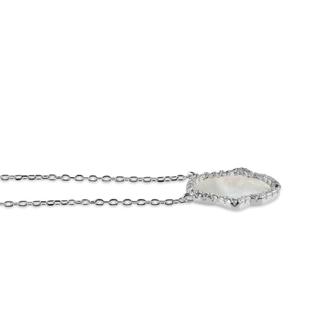 Sterling Silver Clear CZ and Mother of Pearl Hamsa Necklace