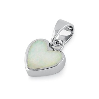 Sterling Silver Small Heart White Lab Opal Pendant