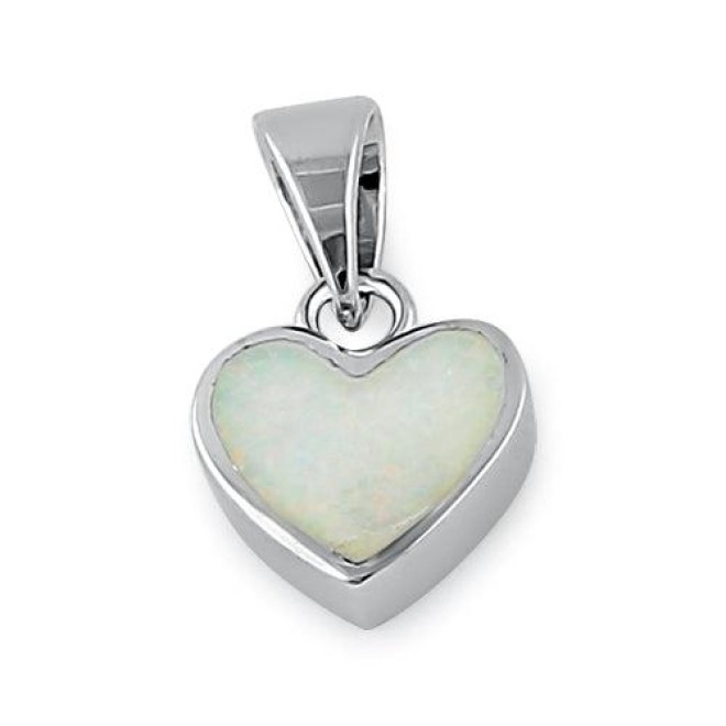 Sterling Silver Small Heart White Lab Opal Pendant