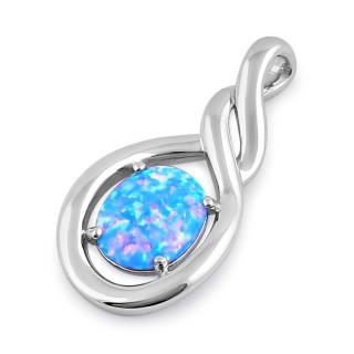 Sterling Silver Blue Lavender Lab Opal Oval Twist Pendant