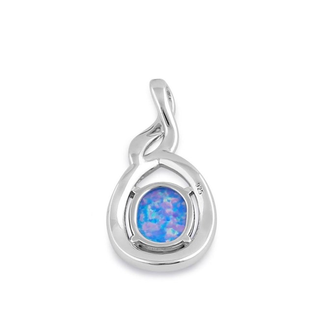 Sterling Silver Blue Lavender Lab Opal Oval Twist Pendant