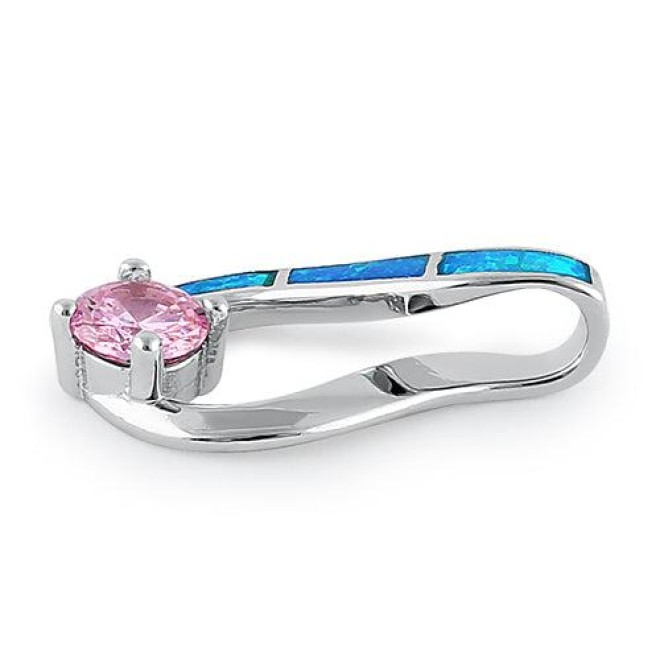 Sterling Silver Twist Blue Lab Opal & Pink Round Cut CZ Pendant