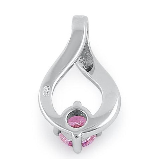 Sterling Silver Twist Blue Lab Opal & Pink Round Cut CZ Pendant