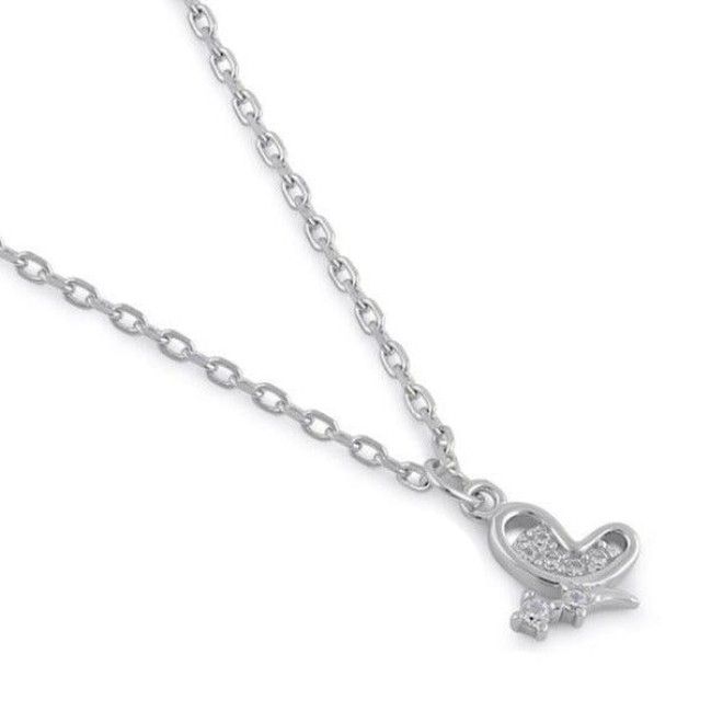 Sterling Silver Clear CZ Dainty Butterfly Necklace