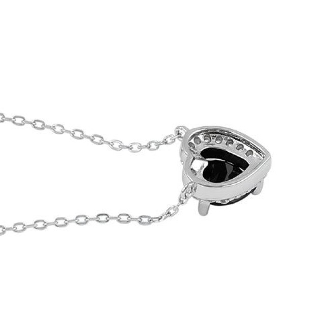 Sterling Silver Black and Clear CZ Heart Halo Necklace