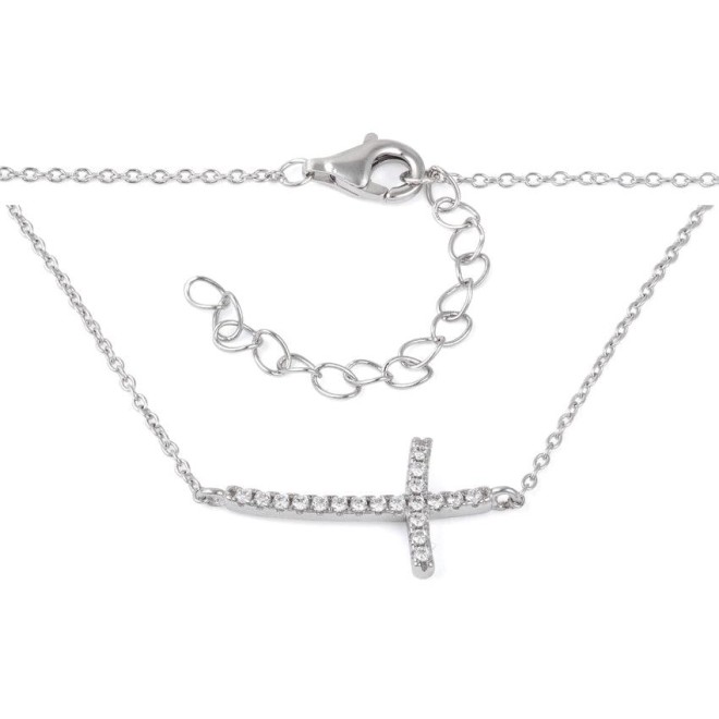 Sterling Silver Cross CZ Necklace