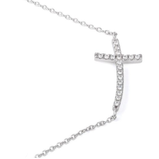 Sterling Silver Cross CZ Necklace