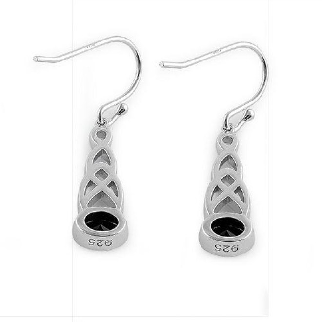 Sterling Silver Oval Black CZ Earrings