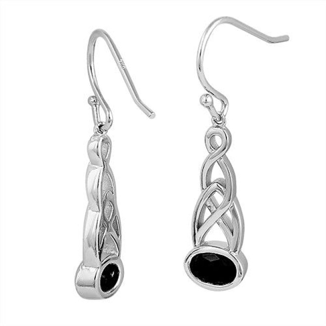 Sterling Silver Oval Black CZ Earrings