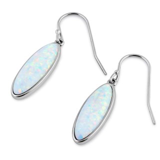 Sterling Silver White Lab Opal Long Oval Earrings