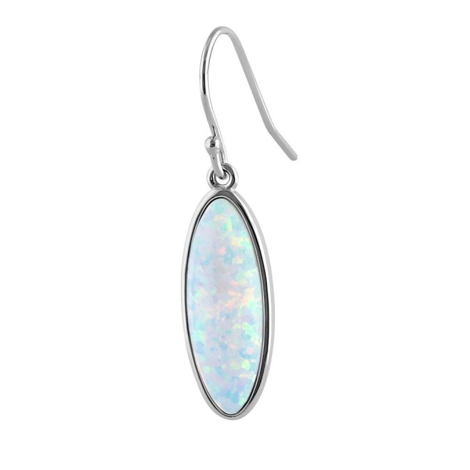 Sterling Silver White Lab Opal Long Oval Earrings