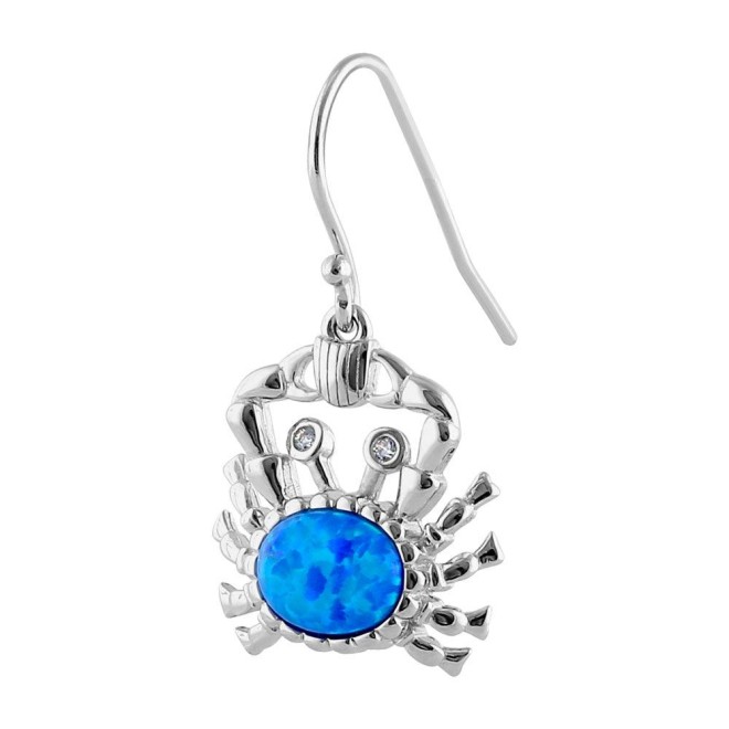 Sterling Silver Blue Lab Opal Crab CZ Earrings