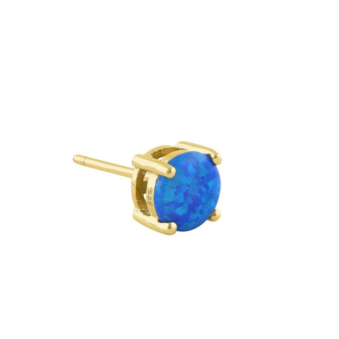 Sterling Silver Gold Plated Round Blue Lab Opal Stud Earrings