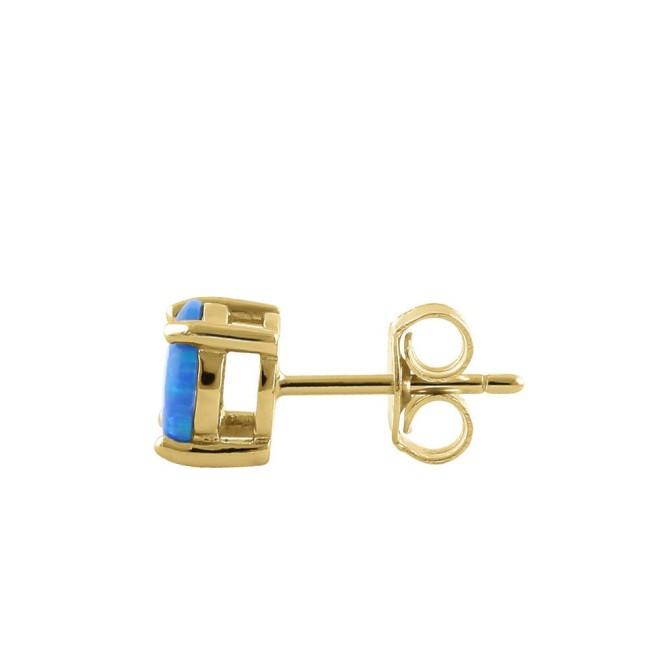 Sterling Silver Gold Plated Round Blue Lab Opal Stud Earrings