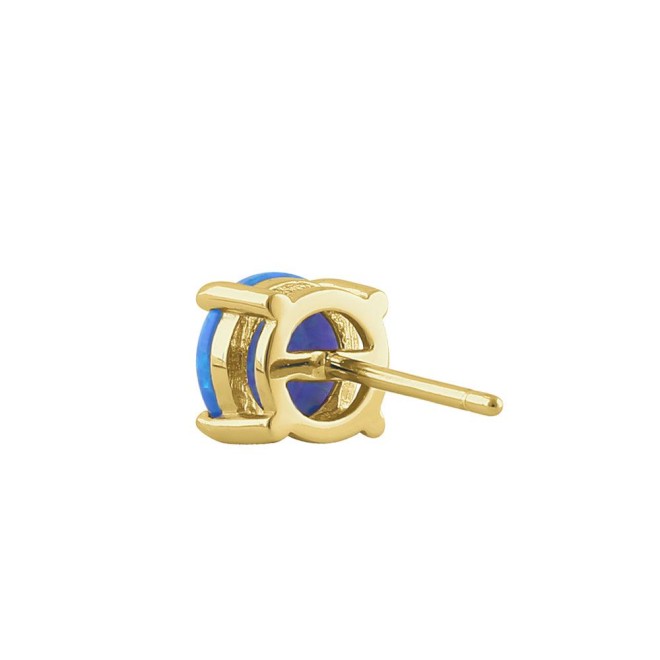 Sterling Silver Gold Plated Round Blue Lab Opal Stud Earrings