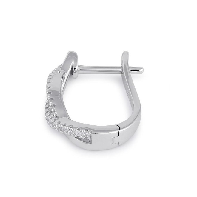 Sterling Silver Clear CZ Twist Hoop Earrings