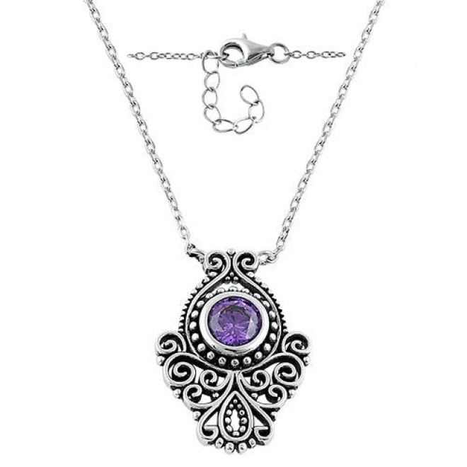 Sterling Silver Vintage Amethyst CZ Necklace