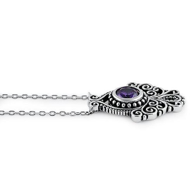 Sterling Silver Vintage Amethyst CZ Necklace