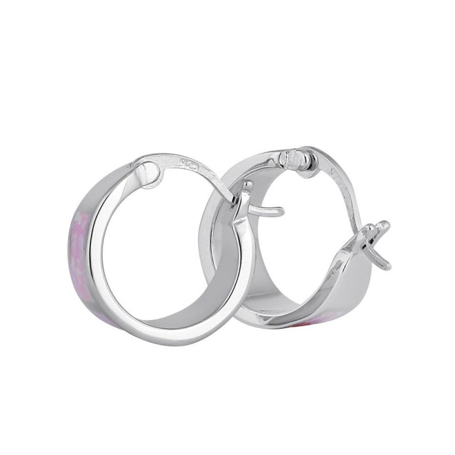 Sterling Silver Wide Pink Lab Opal Loop Earrings
